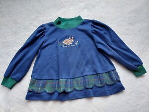 Vintage Healthtex Size 4T Blue Green Bunny Rabbit Shirt Embroidered Forest Frien