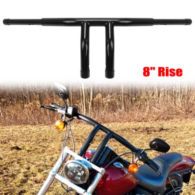 Black 8" Rise 1 1/4" T-Bar Handlebar Bar Fit For Harley Dyna Softail Road King - Image 1 of 4