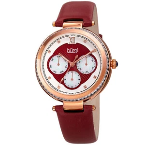 Reloj Mujer Burgi BUR182RD Multifunción Cristal Tono Rosa Correa Cuero Rojo  - Imagen 1 de 6