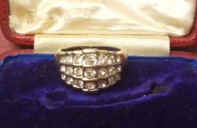 😊ANELLO a fascia con 3 file di ZIRCONI BIANCHI argento Fascione Ring Vintage - Immagine 1 di 4