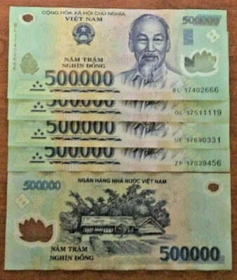 Vietnamese Dong 2 Million ( 4 x 500000 Note) Vietnam MONEY + 100000 Bolivar FREE - Image 1 of 4