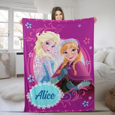 Personalized Frozen Elsa And Anna Princess Birthday Girls Gift Blanket - Image 1 of 4