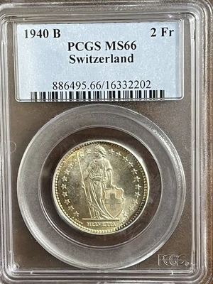 1940-B***SWITZERLAND  2 SILVER FRANCS***PCGS MS66*** - Image 1 of 4