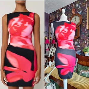 BNWT KHY black peony boat neck mini dress Size S Kylie Jenner - Picture 1 of 9