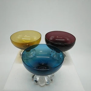 3 Vintage Aseda Coloured Glass Sundae Serving Bowls - 4" Wide 3.5" Tall - Picture 1 of 11