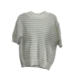 Ann Taylor White Pullover Short Sleeve Sweater Cotton Small Preowned Womens - Picture 1 of 5