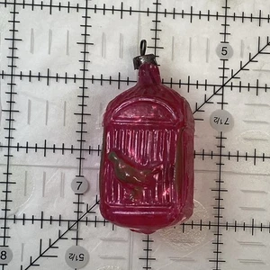 De Colección Navidad Rosa Jaula Pájaro Vidrio Adorno Oropel Relleno Alemania - Imagen 1 de 8