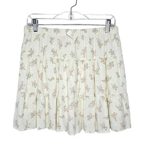 NWT SINCERELY JULES Tiered Skirt IVORY w PINK FLORAL size M Lined Feminine Cute - Picture 1 of 5