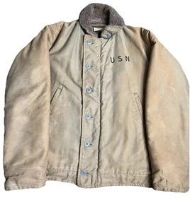 Vintage USN Navy N-1 Deck Military Jacket Alpaca Olive Green Size 36 Rare - Picture 1 of 14