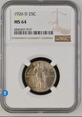 1926 "D" Standing Liberty Quarter 25c NGC MS64  BU Unc Uncirculated - Image 1 of 2