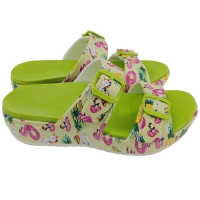 Dansko Women's Kandi Slip on EVA Sandals Green Flamingo Unicorn Print US 7 EU 37 - Image 1 of 4