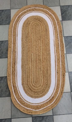 Rug Jute in Oval Shape Natural Hand Braided Area Rug, Bohemian style Rug Carpet - Image 1 of 4