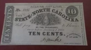1863 State of North Carolina 10 Ten Cents Note / Bill Obsolete - Picture 1 of 3