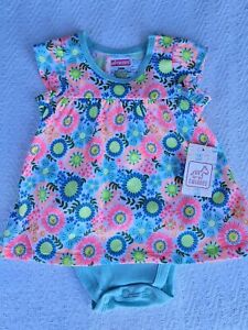 swiggles neon teal floral baby girl sz 3-6 months Romper/Dress outfit/new