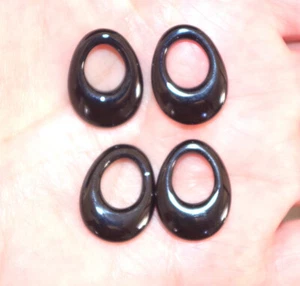 One Pair Vintage Black Onyx Hoops / Pendants - 16x12mm Great For Earrings  - Picture 1 of 12