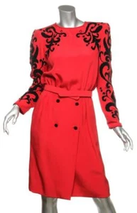 VALENTINO NIGHT VINTAGE AMEN WARDY rotes Paisley Perlen knielanges Kleid mit Gürtel 8 - Bild 1 von 5