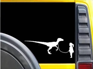 Girl walking Velociraptor Sticker K626 8 inch dinosaur decal - Picture 1 of 1