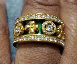 SIMULATED DIAMOND REGAL GREEN CLOVER STACK RING YG over STERLING SILVER 
