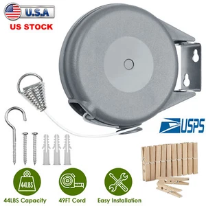 49FT Reel Outdoor Dryer Clothes Line Laundry Washing Retractable Clothesline New - Picture 1 of 11