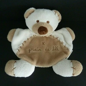 *. DOUDOU PLAT ARRONDI ZANNIER GRAIN DE BLE OURS MARRON BEIGE BLANC CROIX TTBE - Picture 1 of 2