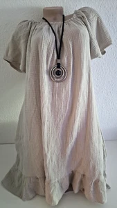 Musselin Kleid Sommerkleid leichte Baumwolle Beige Kurzarm Gr 46 -48 Italy - Bild 1 von 3