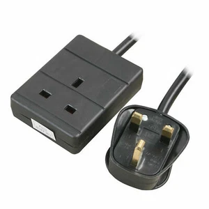 2m 1 Gang Simple Voie GB 13A Alimentation Secteur Prise Extension Câble Noir [ - Photo 1/9