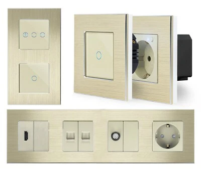 Touch Lichtschalter Steckdose Wechselschalter Dimmer Taster WiFi Gold Luxus-Time - Bild 1 von 4