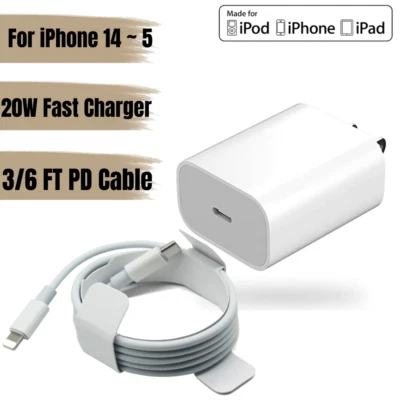 Bulk Lot 20W Fast Charger For iPhone 14 13 12 11 Pro Max USB-C Adapter PD Cable - Image 1 of 4