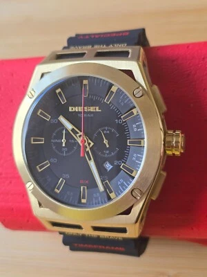 Reloj Diesel Tono Dorado Cronógrafo DZ4546 Esfera Negra Banda Silicona SIN CAJA Foto 1 de 4