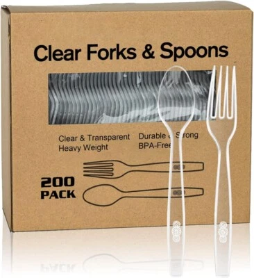 Cucharas desechables horquillas de plástico de 200 unidades, tenedores de plástico de peso pesado Foto 1 de 4