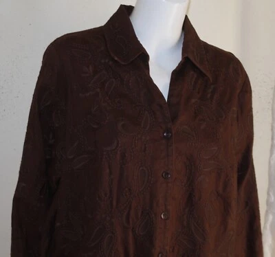 Blusa Camisa Top Jones New York Talla 1X Todo Bordado Paisley Lux 100% Lino 3/4 Foto 1 de 4