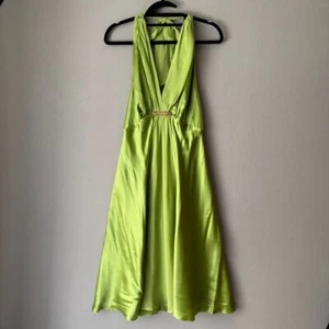 Women's Donna Ricco Green 100% Silk halter Y2k Fairy Dress Size 8 - Picture 1 of 9