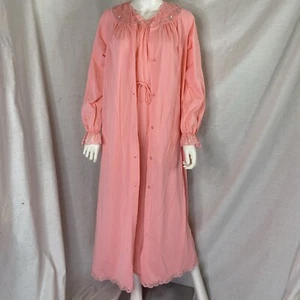 SHADOWLINE Women's ROBE & GOWN SET Pink Size Small Embroidered Roses Granny 70s - Picture 1 of 18