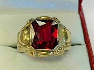 3.20Ct Emerald Cut Lab Created Red Garnet Men's Band Ring 14k Yellow Gold Plated - Picture 1 of 4