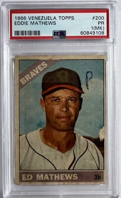Eddie Mathews Venezuela Topps Baseball Card #200 Braves HOF PSA 1 MK Graded #2 - Image 1 of 2