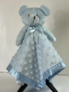 Pro Goleem Baby Lovey Plush Bear Security Blanket Satin Blue Minky Teddy Bow - Picture 1 of 12