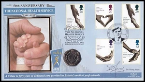Moneda de 50 peniques firmada por Hilary Jones 1998 GB Servicio Nacional de Salud BU Benham C27 FDC - Imagen 1 de 4