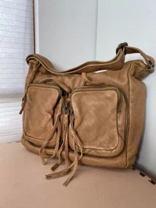 ZADIG & VOLTAIRE Camel Leather Shoulder Bag Fringe Zipper  Rare - Picture 1 of 10