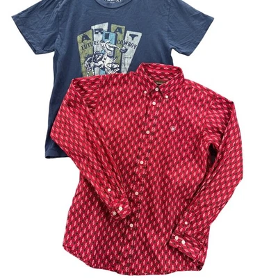 Lote Ariat Niños Talla L 14-16: Noland Manga Larga Con Botones + Camiseta Azul SS Vaquero Foto 1 de 4