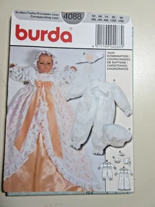 Burda 4088 Patrón Bebé Bautizo Vestido y Mono SIN CORTAR Talla 3-6-9-12-18M - Imagen 1 de 3