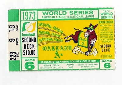 1973 年世界系列纽约大都会队奥克兰 A's 比赛 6 票桩 Rollie Fingers SV — 第 1/2 张图片