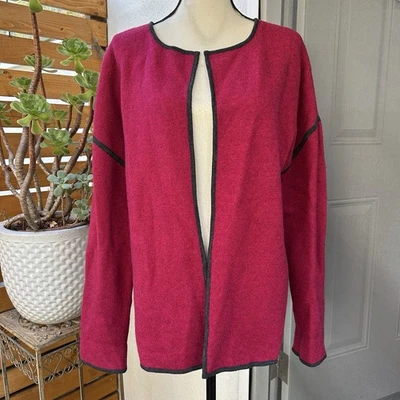 Винтажный шерстяной кардиган Deane & White Raspberry с отделкой углем с открытой передней частью размер S - Изображение 1 из 4