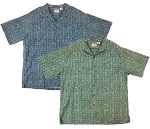Vintage LL Beans Mens Large Hawaiian Shirt Button Up Blue Green 90s Beach TWO - Picture 1 of 18