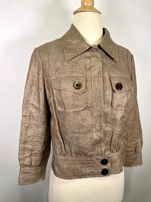 Blazer Per Se Mujer Recortado Lino Metálico Chaqueta Tostado Brillante Talla 6 Safari Foto 1 de 4