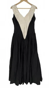 Vintage schwarzes Kleid creme Spitze Maxi 80er Prärie Goth Cottagecore 17,5" P2P - Bild 1 von 9