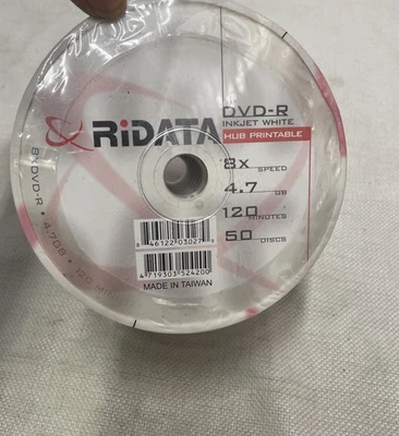 50 RIDATA Blank 8X  DVD-R Ink-Jet White  4.7GB Recordable Media Discs - Image 1 of 3