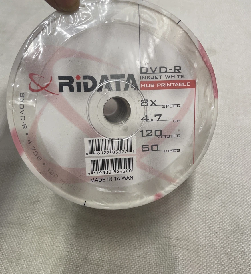 50 RIDATA Blank 8X  DVD-R Ink-Jet White  4.7GB Recordable Media Discs - Image 1 of 3
