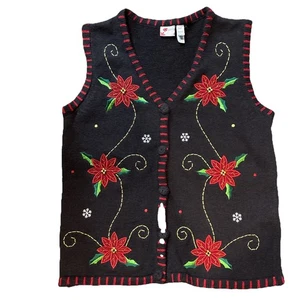 Holiday Edition Strickpullover Weste Herbst schwarz mit Applikation Damen Gr. M keine Größe - Bild 1 von 3