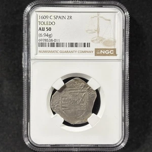 1609 2R Philipp III 2 Real Cob Toledo Spanien fast Stempelglanz NGC AU 50 TOP POP - Bild 1 von 4