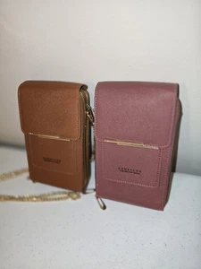 Kleine Cell Umhängetasche Damen Mini Reißverschluss rosa/braun Menge 2  - Bild 1 von 4